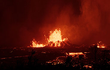 A volcano in Hawaii erupts.