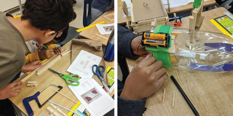Deux photos montrant l'évolution du projet d'ingénierie de deux élèves.
