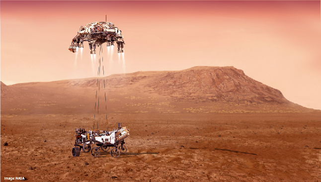 Atterrissage d'un rover sur Mars.