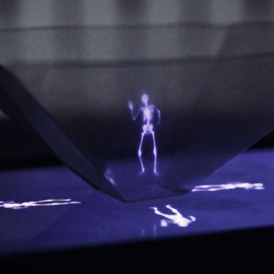 A hologram of a skeleton.