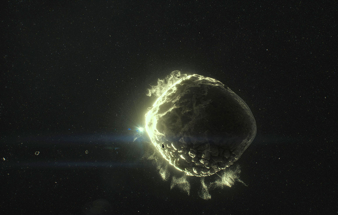 Un astéroïde dans l'espace.