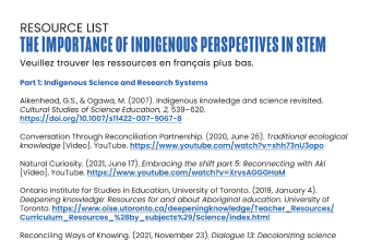 Image of the PDF Resource List: The Importance of Indigenous Perspectives in STEM