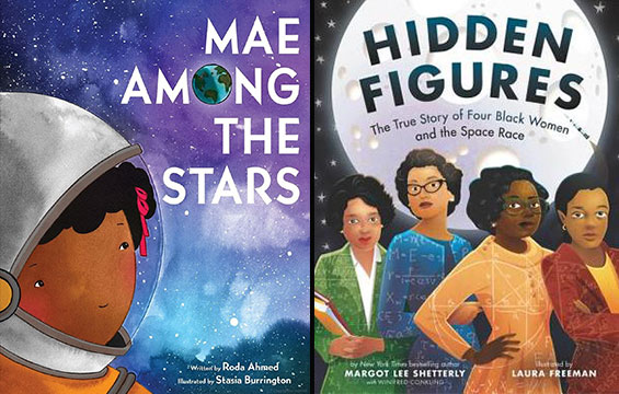 Couverture de deux livres montrant des scientifiques noires, «Mae Among the Stars» et «Hidden Figures: The True Story of Four Black Women and the Space Race».