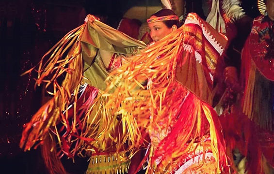 Une danseuse en regalia complète.