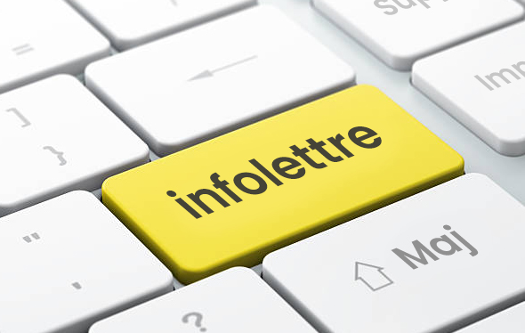 Image d'un clavier où se trouve une touche jaune marquée «infolettre».