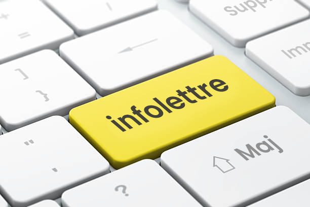 Image d'un clavier où se trouve une touche jaune marquée «infolettre»